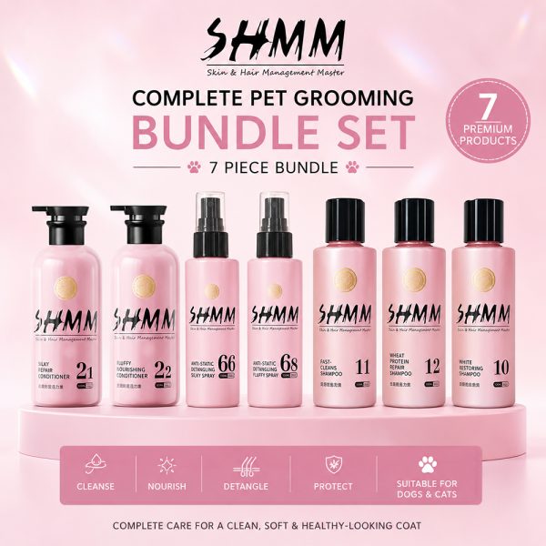 SHMM Complete Pet Grooming Bundle Set with 7 shampoos, conditioners and detangling sprays for dogs and cats SHMM Complete Pet Grooming Bundle Set with 7 shampoos, conditioners and detangling sprays for dogs and cats -SHMM.UK