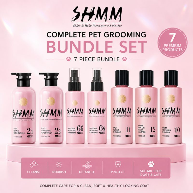 SHMM Complete Pet Grooming Bundle Set with 7 shampoos, conditioners and detangling sprays for dogs and cats -SHMM.UK
